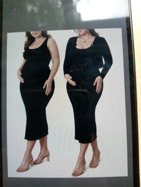 2pcs Maternity Dress / Short Cardigan Set Black Size L
